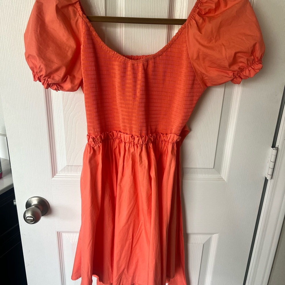 Petal & Pup Coral Puff Sleeve Dress